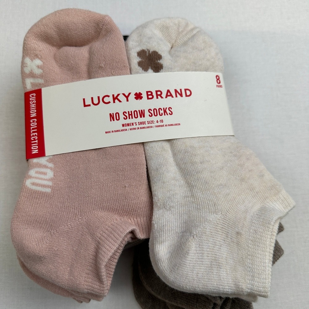 Lucky Brand No Show Socks 8 Pack Pink Neutral Womens Size 4-10